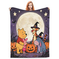 Disney Winnie the Pooh Halloween Full Moon Tigger & Eeyore Witch Hat Fleece Throw Blanket, Spooky Season Present & Holiday Bedding