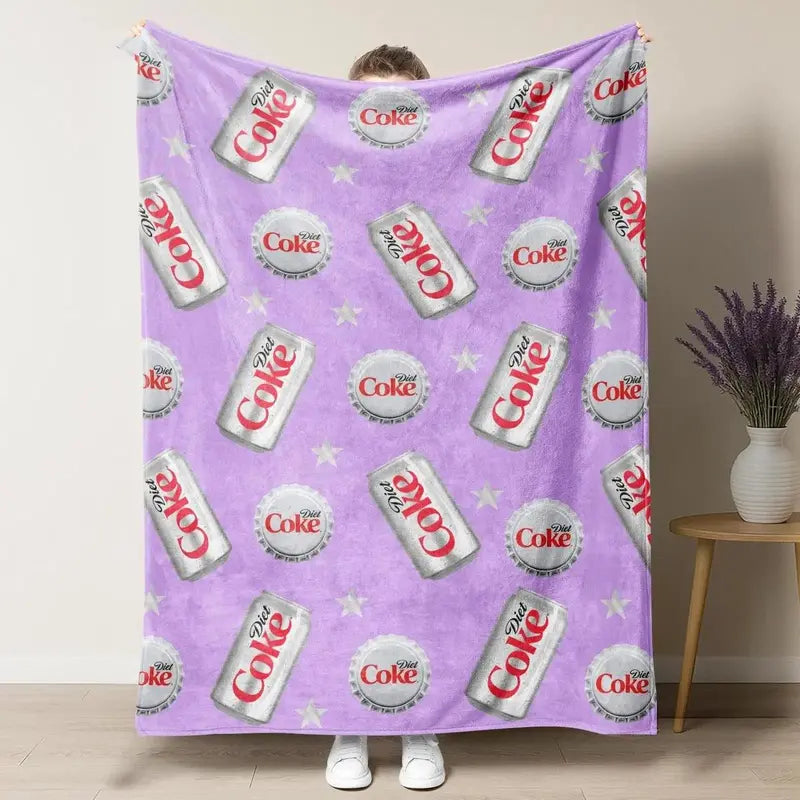 Diet Coke Bottle Cap Slogan Print Flat Velvet Blanket - Soft Comfy, Machine Washable, Easy to Care For, Stylish Fleece Throw for Indoor & Outdoor Lounging, Summer Bedding Gift (Sohochic)