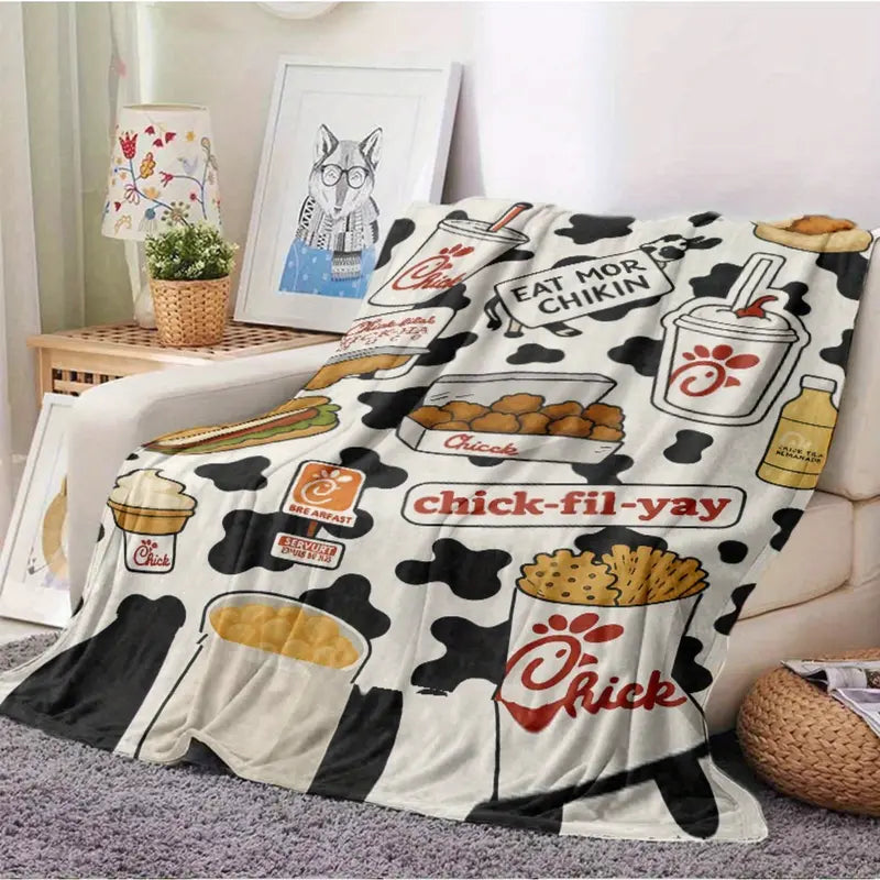 Chick-fil-A Themed Acrylic Throw Blanket - 280GSM Lightweight Durable Breathable All-Season Blanket with Fun Food Theme Pattern, Living Room/Dining Area Accessory, Playful Design