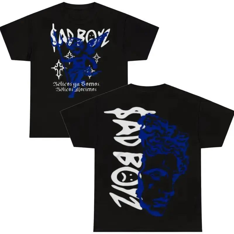 Men's Customized Loose Sad Boyz Junior H Graphic Short-Sleeve T-Shirt, Vintage Hip Hop Rap Crew Neck Streetwear, Unisex Casual Fan Gift Merch