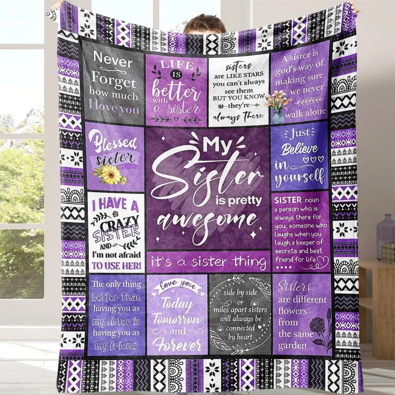 Letter Pattern Blanket with Storage Bag, 1 Count Soft Comfortable Throw Blanket, Warm Napping Blanket for Home Office Travel Camping