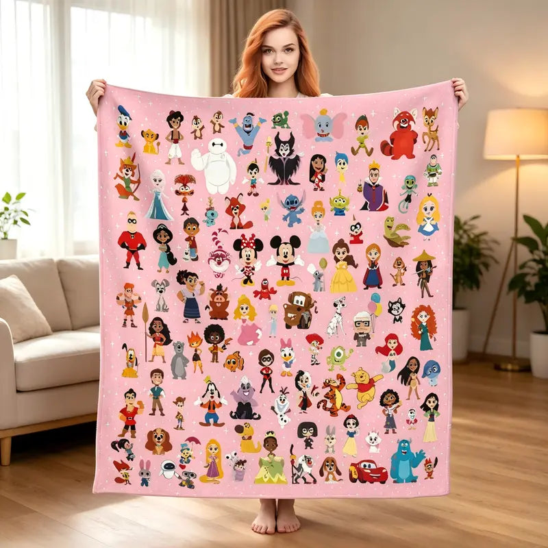Disney 2026 Ultra-Soft Classic All Characters Collage Print Fleece Blanket - Lilo and Stitch, Princess & Heroes Graphics, Multi-Size All-Over Print, Feel Cosy Bedding Throw, Holiday Gift, Princess Blankets