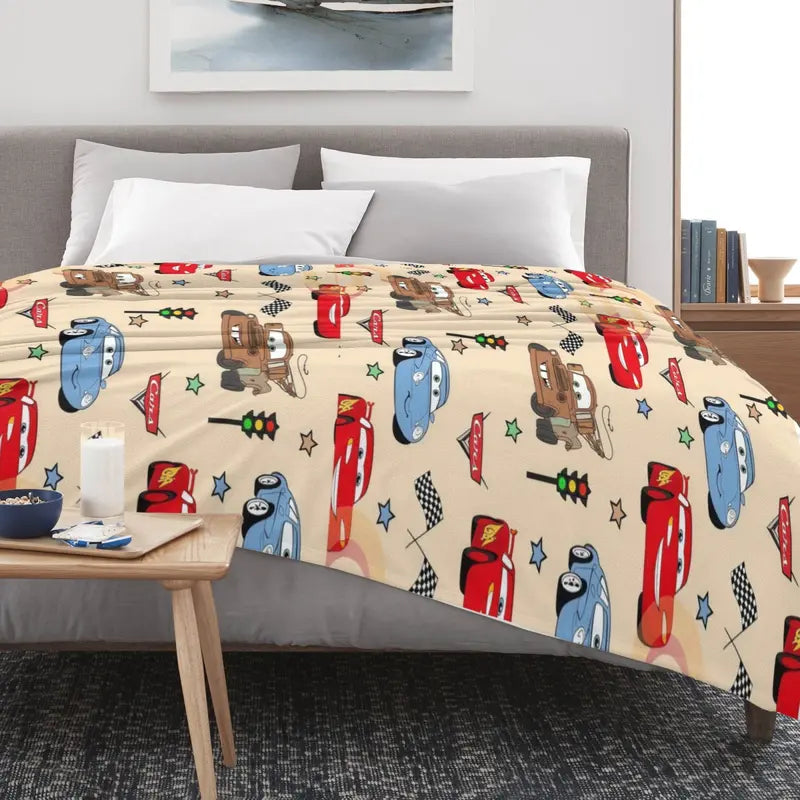 Disney Pixar Cars Lightning McQueen, Mater, Sally & Checkered Flag Christmas Present & Holiday Gift Fleece Throw Blanket