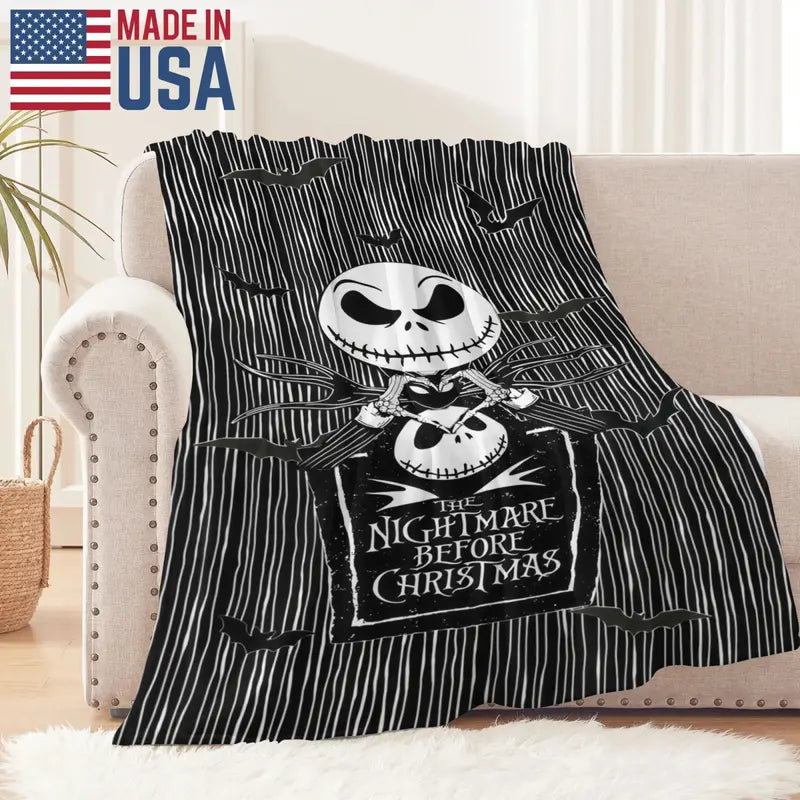 Disney Nightmare Before Christmas Jack Skellington Halloween Fleece Throw Blanket - Spooky Stripe, Cozy for Kids, Ideal for Home & Travel Use, Thoughtful Gift Option,comfrt