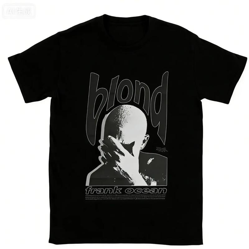 Men's 2026 Casual Fashion Tee - Frank Ocean Printed Art, Rapper Mardi Gras Ocean Print, Short Sleeve Round Neck Pullover, Customized, Machine Washable, Matching Top, Summer Outfit, Regular Fit