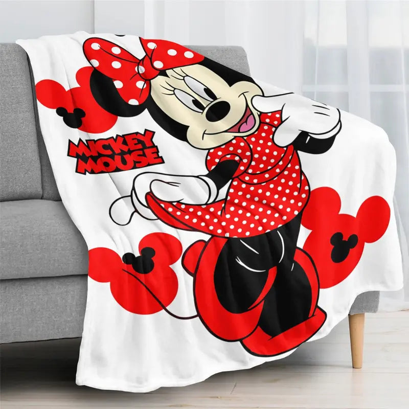 2026 Disney New Minnie Mouse Polka Dot Bow Decorative Flannel Fleece Blanket - Lightweight Throw with Mickey Mouse Graphic, for Home & Travel Use