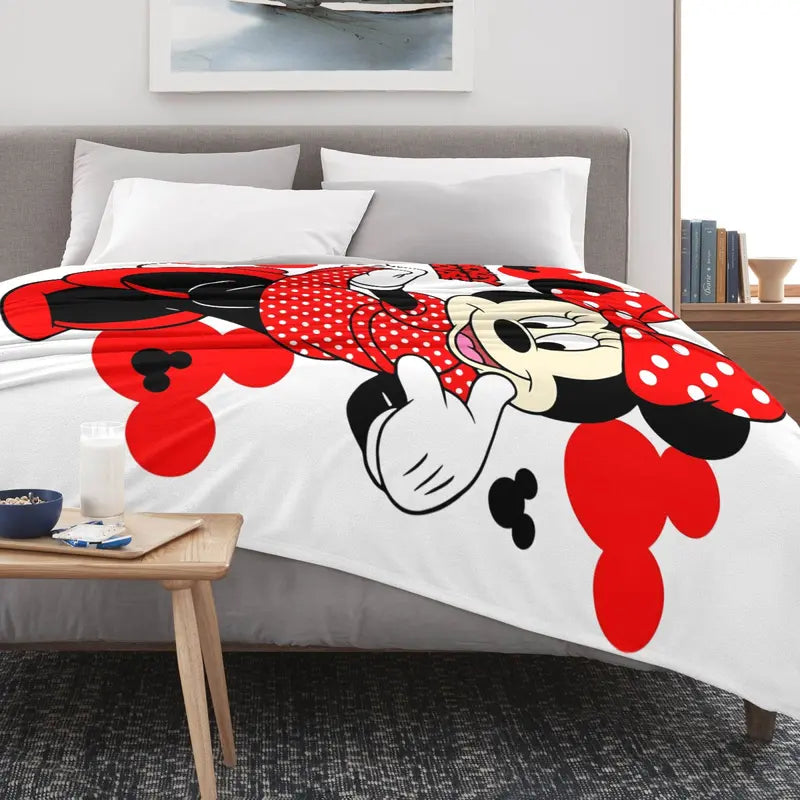 2026 Disney New Minnie Mouse Polka Dot Bow Decorative Flannel Fleece Blanket - Lightweight Throw with Mickey Mouse Graphic, for Home & Travel Use