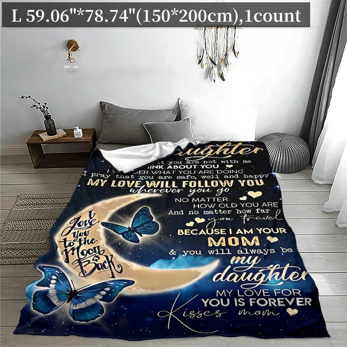 Butterfly & Letter Pattern Blanket, Soft Throw Blanket, Soft Cozy Blanket, Air-conditioned Room Blanket, Warm Nap Blanket for Home Office Travel Camping