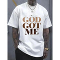 Men's Regular Fit Short-Sleeve Casual Graphic Tshirt - White Menswear Top with Customized Round Neck, Bold Print, Gradient Crown Emblem, 'GOD GOT ME' Design, Textured Knit Fitted Cut Casual Outdoor Attire