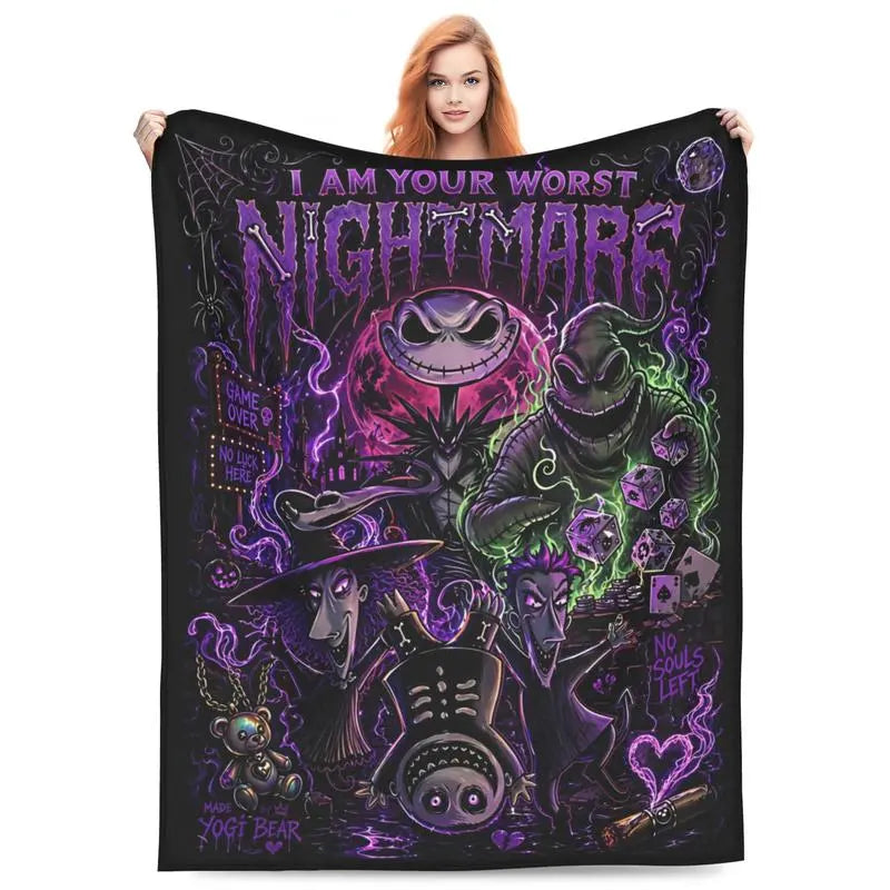 Disney Nightmare Before Christmas Neon Purple Graphic Vintage Fleece Throw Blanket, Witchy Aesthetic Option for Halloween Gifts, Blankets for Bed & Home-Travel Use