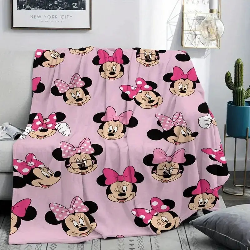 Disney Minnie Mouse Pink Pattern Character-Themed Fleece Throw Blanket, Soft Couch & Office Blanket, Home & Travel Gift, Character-Themed Blanket