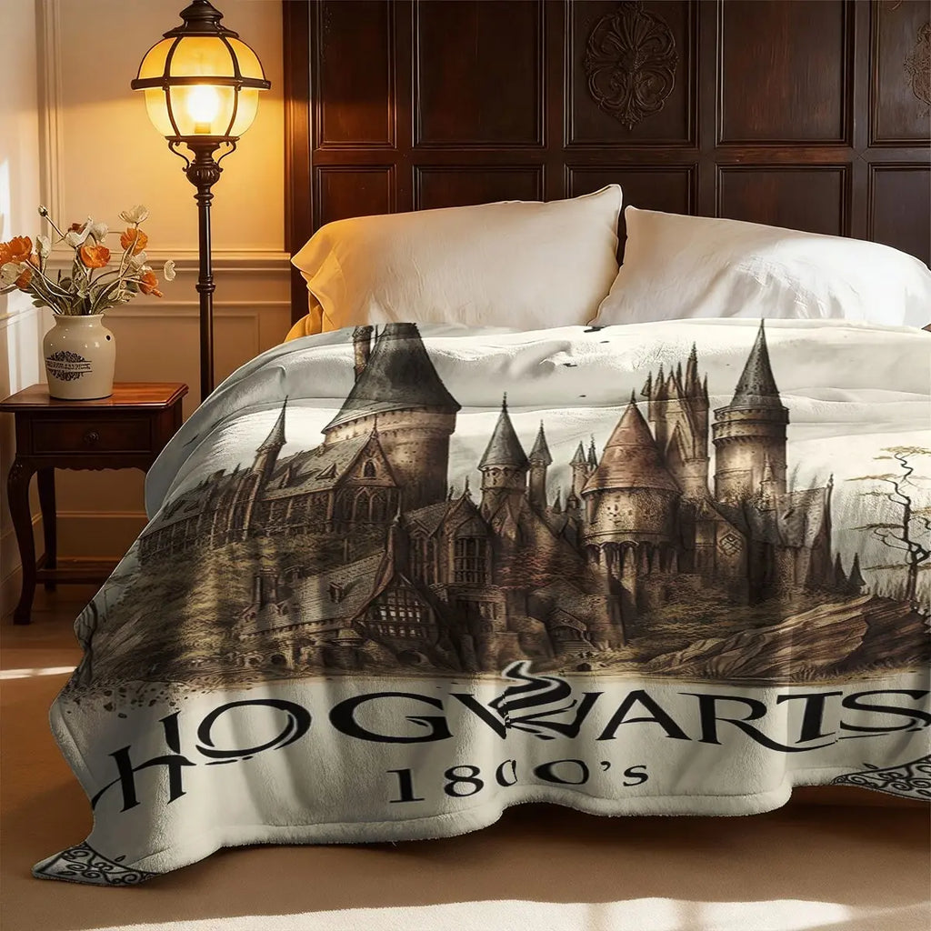 Hogwarts Theme Blanket, Soft Flannel Throw for Harry Potter Fans, Warm and Durable, Perfect Gift for Christmas and Themed Parties, Cozy Blanket for Couch