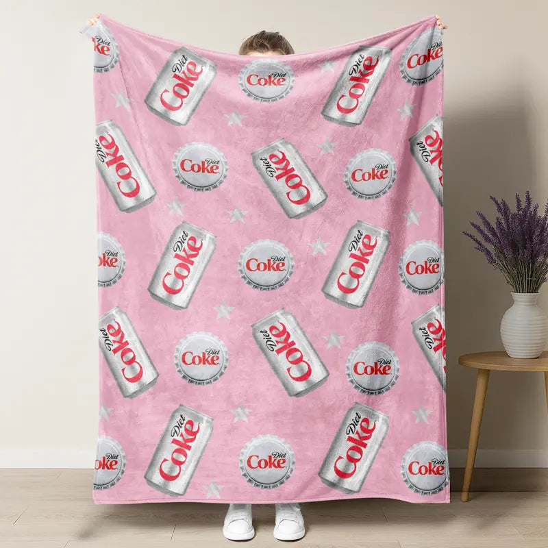 Diet Coke Bottle Cap Slogan Print Flat Velvet Blanket - Soft Comfy, Machine Washable, Easy to Care For, Stylish Fleece Throw for Indoor & Outdoor Lounging, Summer Bedding Gift (Sohochic)