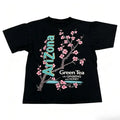 Men's Customized Fitted Cut Short-Sleeve T-Shirt - Vintage Arizona Green Tea Cherry Blossom Print, Round Neck Textured Knit, Casual Chic Streetwear Top, Menswear Gift