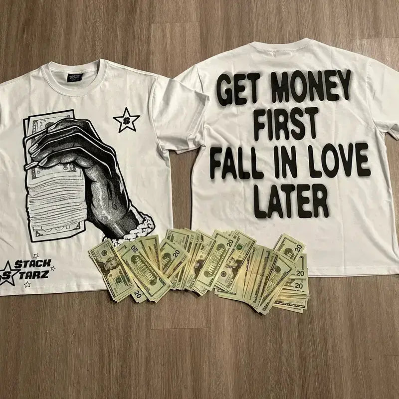 Men's Customized Loose "Get Money" Graphic Print Crew Neck T-Shirt, Menswear Casual Fashion Tees, Graphic Clothing, Machine Washable