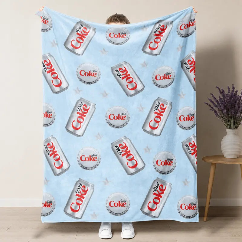 Diet Coke Bottle Cap Slogan Print Flat Velvet Blanket - Soft Comfy, Machine Washable, Easy to Care For, Stylish Fleece Throw for Indoor & Outdoor Lounging, Summer Bedding Gift (Sohochic)