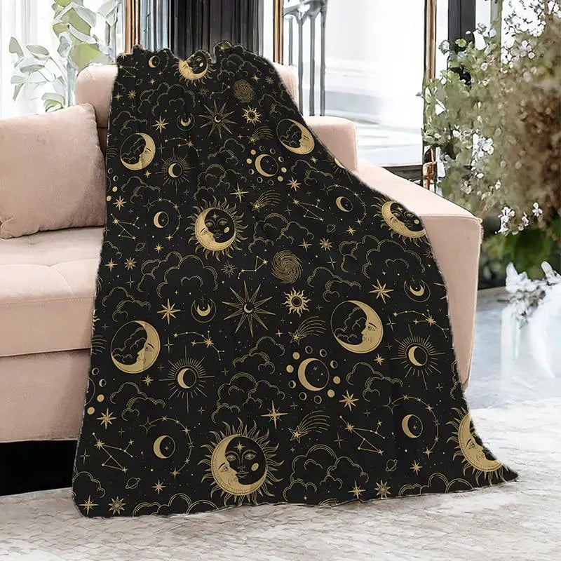 Moon & Star Print Blanket, Soft Comfortable Throw Blanket, Cozy Chic Blanket, Air Conditioned Room Blanket for Home Office Dormitory Camping Travel, Stylish Blanket, Cozy Throw Blankets
