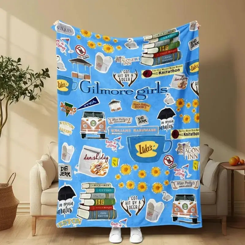 Gilmore Girls Themed Ultra-Soft Polyester Fleece Throw Blanket - SK Tj Maxx Collection, Fan-Collection Pick, Luke's Diner, Stars Hollow, Where You Lead Quotes, Couch/Bed Use, Living Room Decor, Home Décor, Machine Washable, Fleece Texture
