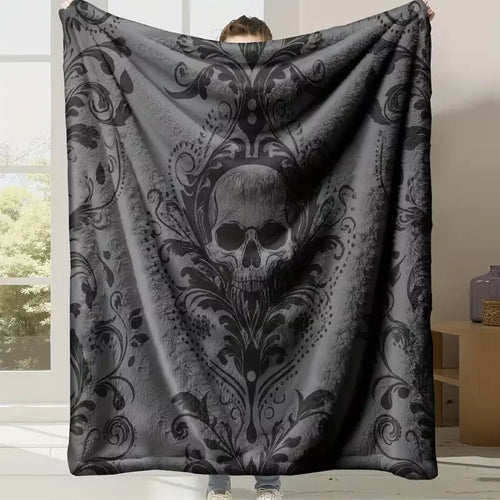 1pc Ultra-Soft Flannel-Milk Velvet Anti-Static Blanket, All-Season Modern Skull Pattern Throw, Lightweight Warm Machine-Washable Colorfast, Suitable for Bed, Sofa, Anti-Static Blankets