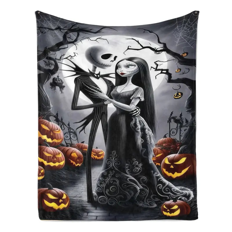 Disney 2026 New Classic Halloween Jack and Sally Pumpkin Patch Anti-Fade Print Cozy Fleece Blanket - Fluffy Soft Blankets with Soft Fabric, Gothic Aesthetic Multi-Size Decorative Throw for Bed, Holiday Gift