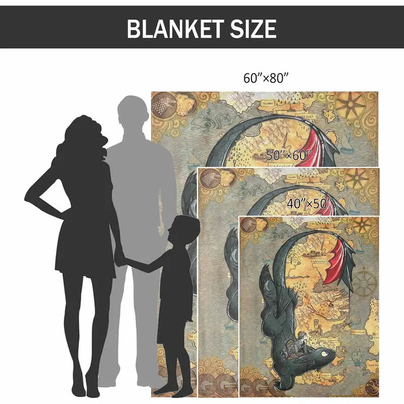 Fantasy Dragon Rider Flannel Throw Blanket - 6 Size Options, 60x80 in Covers XL Beds, Anti-Pilling Flannel Fabric, HD Vintage Map Print, Fade-Safe Dye, Soft Warm Lightweight, Indoor/Outdoor Home Decor, Bedroom Use or Travel Gift
