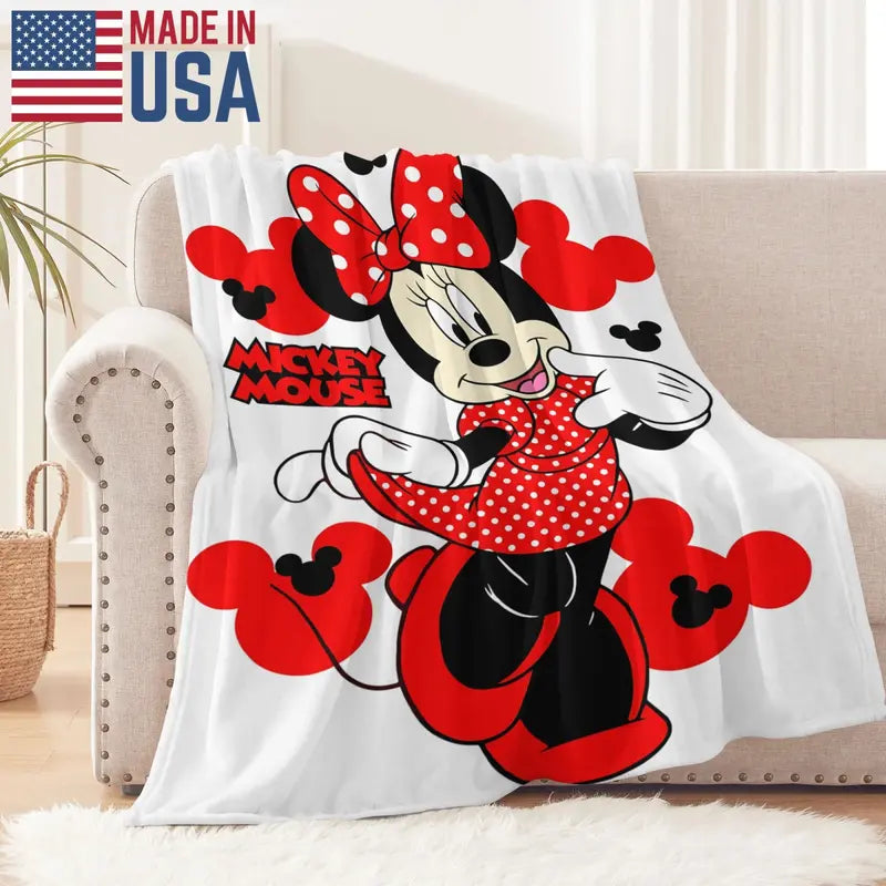 2026 Disney New Minnie Mouse Polka Dot Bow Decorative Flannel Fleece Blanket - Lightweight Throw with Mickey Mouse Graphic, for Home & Travel Use