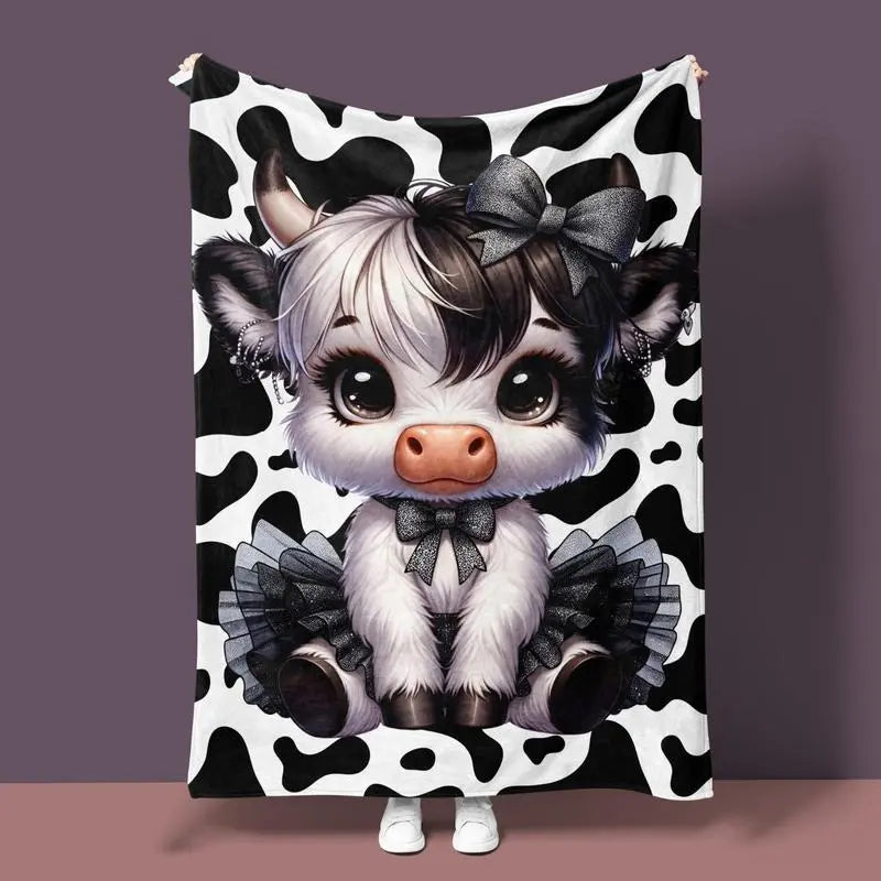 Soft Funny Throw Blanket Vivid Playful Cartoon Cow Print Cozy Flannel Blanket  Soft Funny Throw Blanket Cozy Lightweight Plush Portable Cover Blanket For Sofa,Warm Gift For Birthday,Christmas,Multiple Blankets