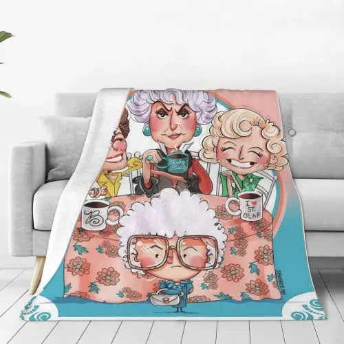 Golden Girls Blanket - Cute Cartoon Print 30 – 39 In/40 – 56 In, Cozy Warmth for Naps & Lounging, Travel Nap Ready Versatile Throws for Living Room-Office, All-Season Gift for Adults