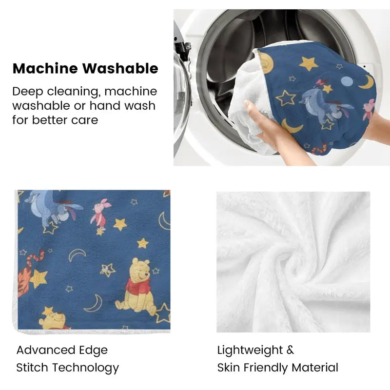 Disney Winnie the Pooh Star Pattern Flannel Fleece Throw Blanket, Anti-Fade Graphic Design, Breathable Warm Fluffy Soft, Multi-Size Bedding, Cozy Home Use, Blankets for Sofa, Travel-Friendly Holiday Gift, Breathable Warm Blanket