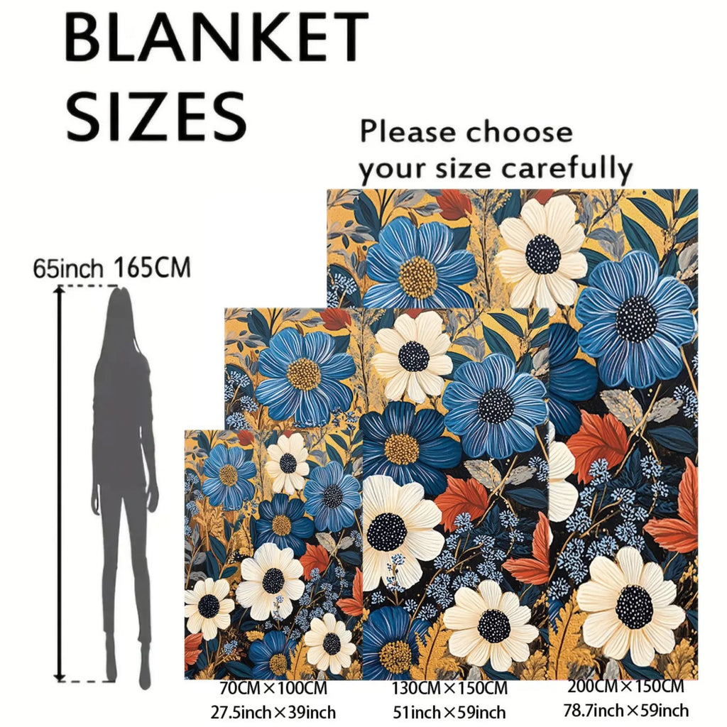 Vintage Flower Pattern Floral Print Blanket, 1 Count Soft Comfortable Warm Nap Throw Blanket, Cool Bedroom Bedding Blankets for Home Office Camping Dormitory