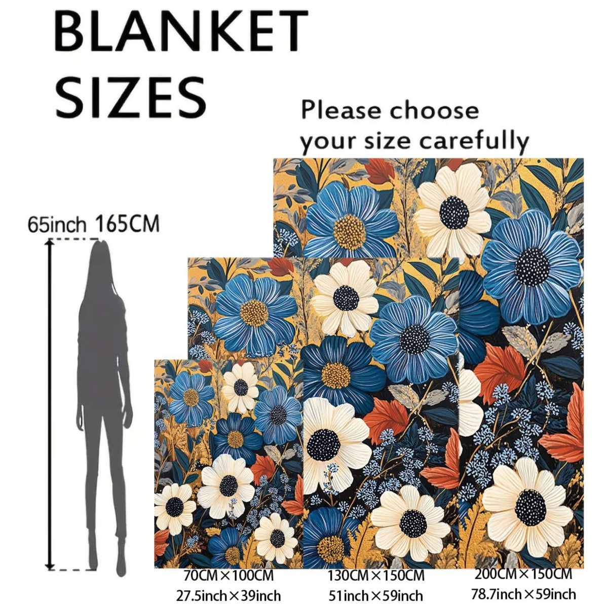 Vintage Flower Pattern Floral Print Blanket, 1 Count Soft Comfortable Warm Nap Throw Blanket, Cool Bedroom Bedding Blankets for Home Office Camping Dormitory