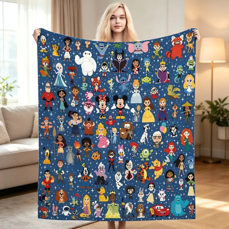 Disney 2026 Ultra-Soft Classic All Characters Collage Print Fleece Blanket - Lilo and Stitch, Princess & Heroes Graphics, Multi-Size All-Over Print, Feel Cosy Bedding Throw, Holiday Gift, Princess Blankets