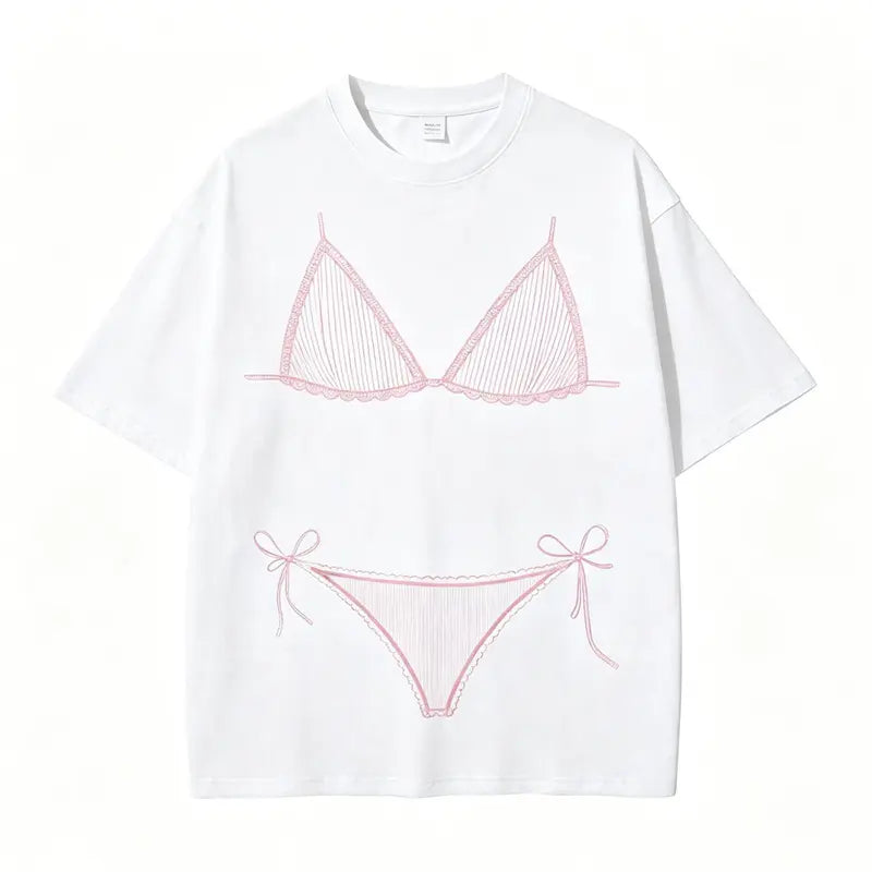 Men's 100% Cotton Crew Neck Short-Sleeve Casual T-Shirt - Bikini Graphic with Last Splash Seashells & Wedding Bells, Bikini Body Illusion Fabric, All Seasons Summer Vacation Coverup, Machine Washable, Do Not Bleach