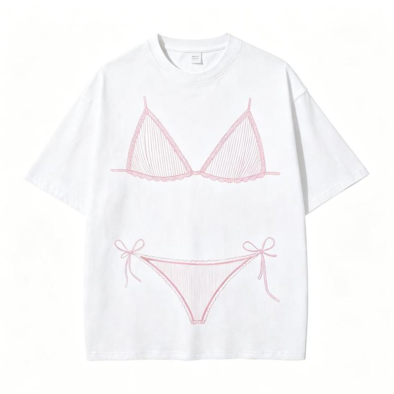 Men's 100% Cotton Crew Neck Short-Sleeve Casual T-Shirt - Bikini Graphic with Last Splash Seashells & Wedding Bells, Bikini Body Illusion Fabric, All Seasons Summer Vacation Coverup, Machine Washable, Do Not Bleach