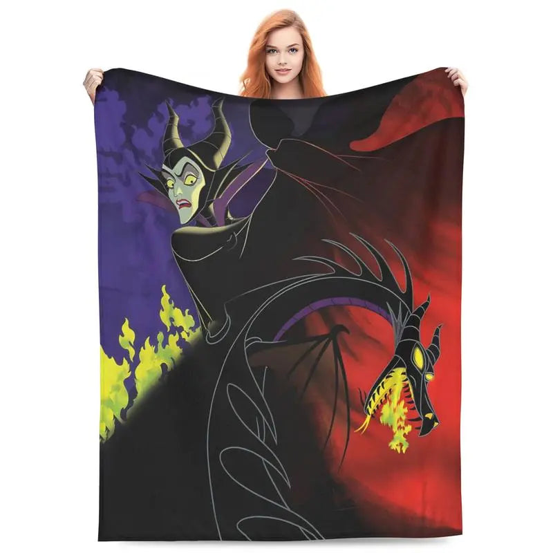 Disney Villains Maleficent & Dragon Comfort Halloween Throw Blanket - Spooky Crimson Fire Fleece Bedding, Indoor/Outdoor Use for Christmas Gifting, Camping Decor,comfrt