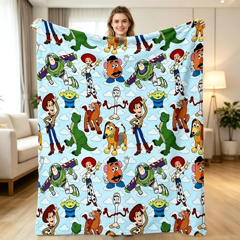 Disney Toy Story Cartoon Theme Warm Throw Blanket - Anti-Fade Character Collage Print, Flannel Weave Soft Fleece, Home Decor for Living Room Sofa/Bed, Christmas Gift, Home Decor Blanket