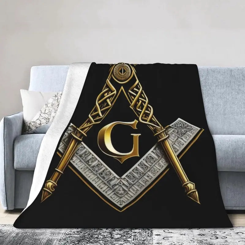 Unisex Masonic Master Mason Flannel Throw Blanket - 60×80in Full Cover, 280g Heavyweight Plush, All-Seeing Eye Art, Masonic Symbols Print, Soft Cozy, Machine Washable, Contemporary All-Season Aesthetic Blanket, Symbolic Gift for Bed, Couch