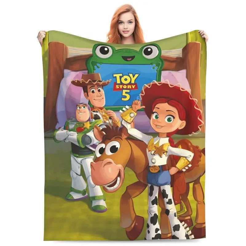 Disney Toy Story 5 Graphic Throw Blanket, Soft Fleece Blanket with Woody, Buzz, Jessie Designs, Home & Travel Use, Christmas Gift Option