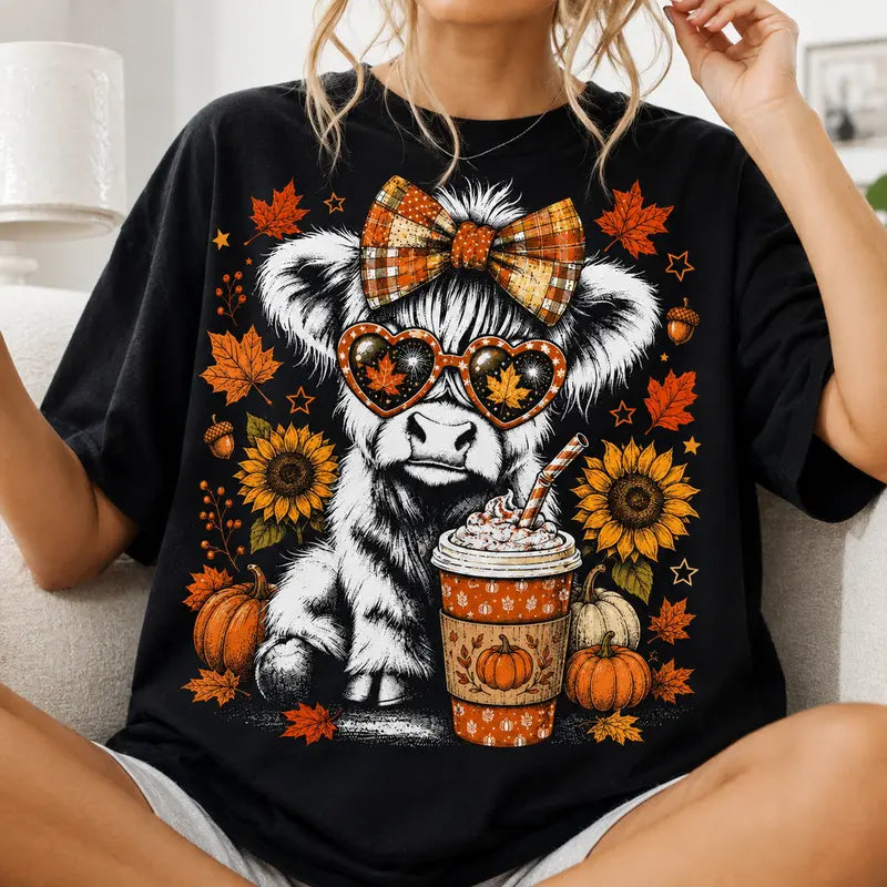Men's Highland Cow Graphic T-Shirt - Retro Fall Western Halftone Print Tee, Rustic Farm Animal Country Apparel, Thoughtful Autumn Gift, Western T-Shirts