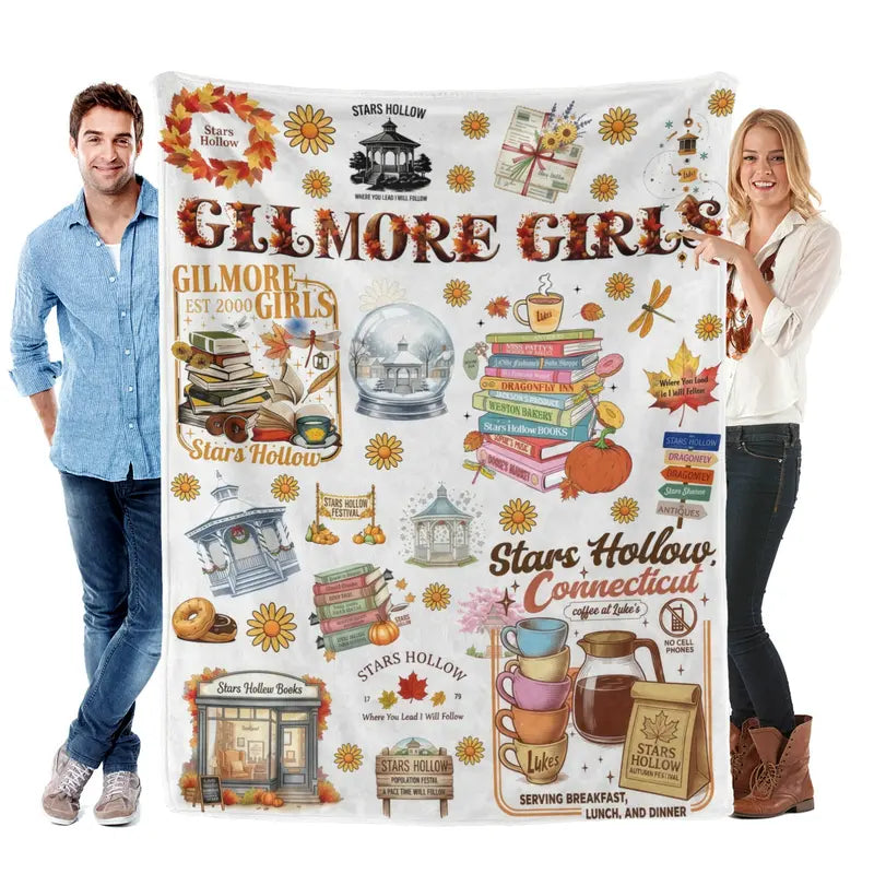 Gilmore Girls Themed Ultra-Soft Polyester Fleece Throw Blanket - SK Tj Maxx Collection, Fan-Collection Pick, Luke's Diner, Stars Hollow, Where You Lead Quotes, Couch/Bed Use, Living Room Decor, Home Décor, Machine Washable, Fleece Texture
