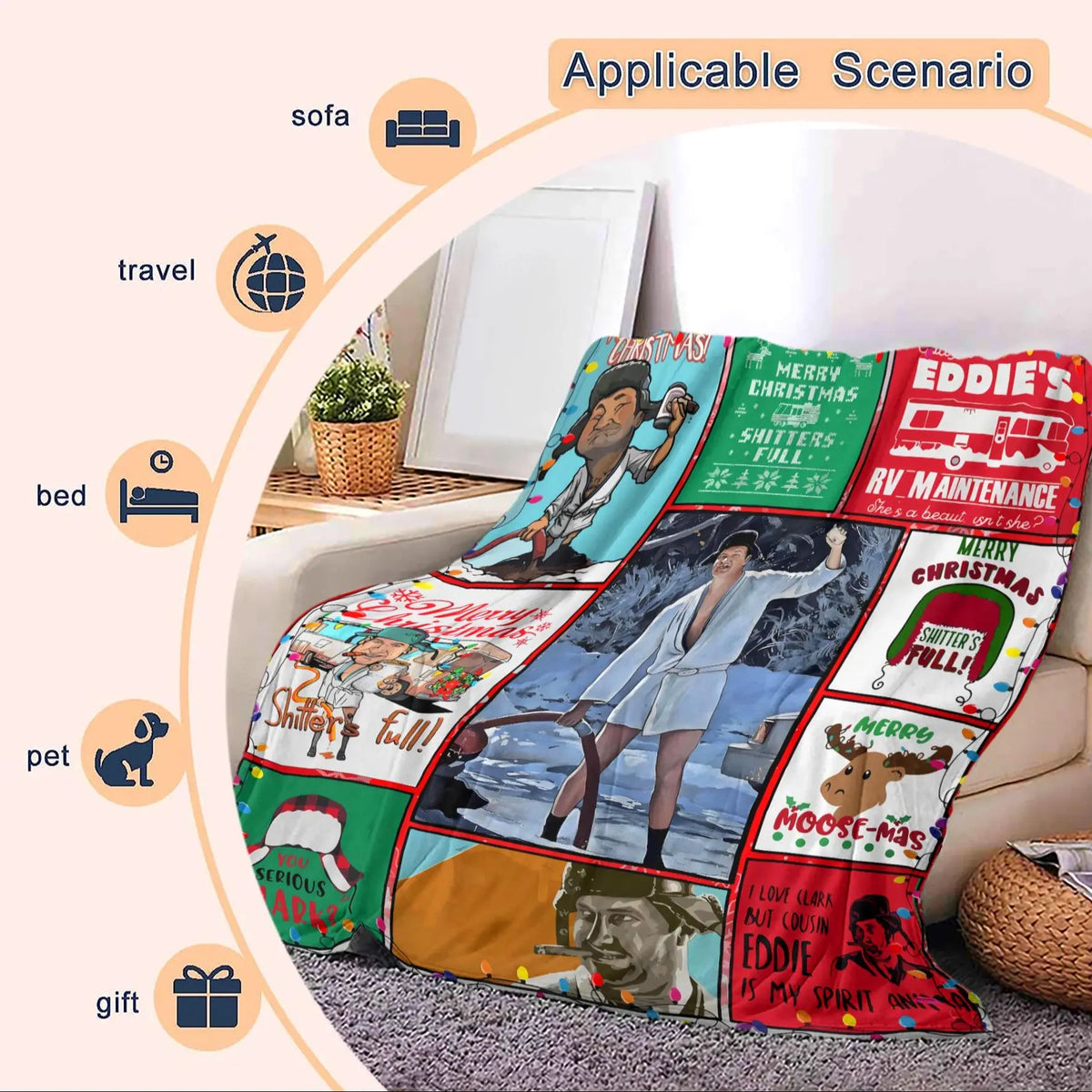 Christmas Themed Blanket, 1 Count Soft Air-conditioned Room Throw, Warm Nap Blanket for Home Office Travel Camping