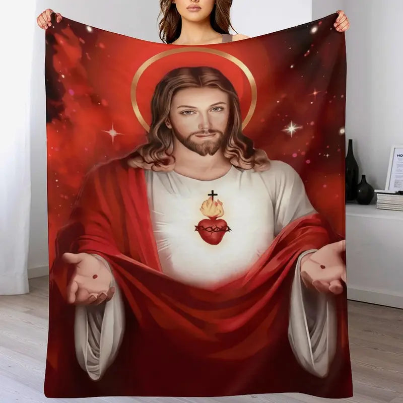 Sacred Heart of Jesus Blanket, Divine Mercy Christian Throw, Red Spiritual Religious Gift for Catholics, Soft Cozy Faith Home Decor for Mom/Grandma ，Christian Gifts for Women Blanket ,Mother's Day Gift for Mom