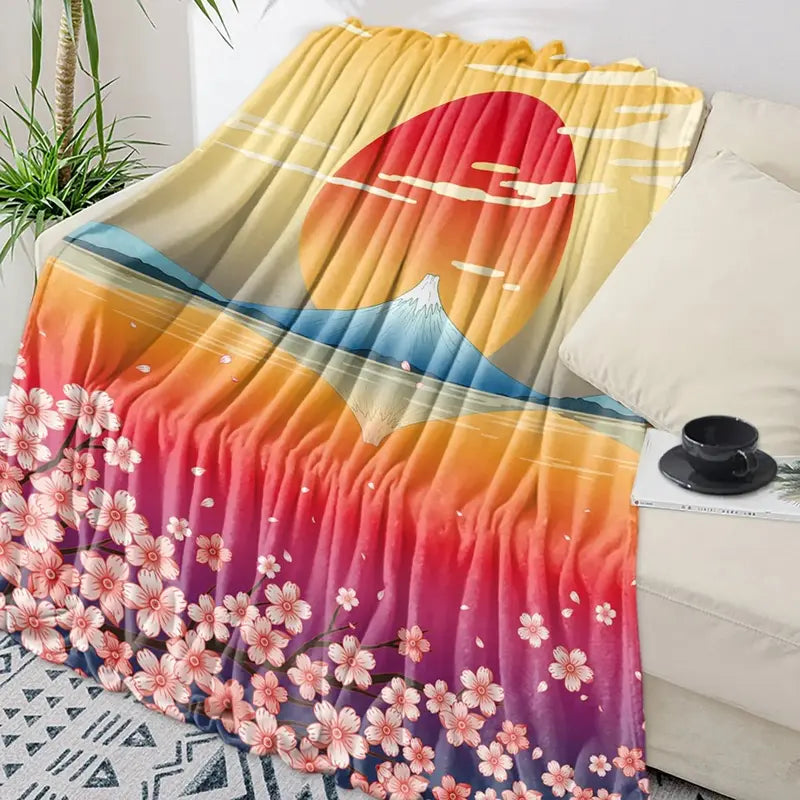 Cherry Blossom Pink Flower Flannel Throw Blanket Soft Cozy Blanket for Sofa Couch Bed Bedroom Decor Christmas Gift