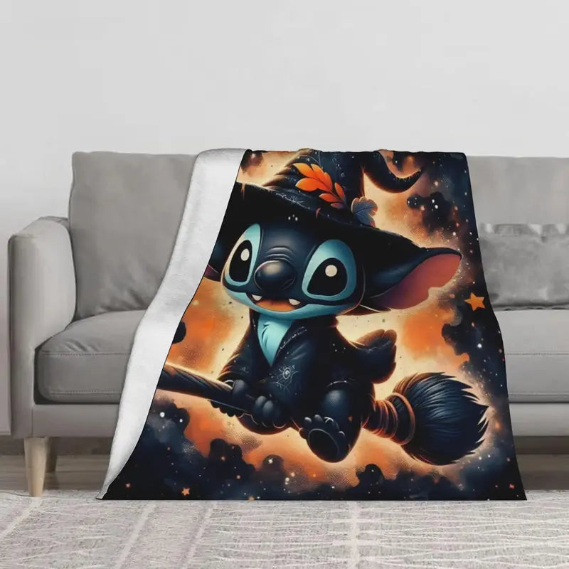 Disney Lilo & Stitch Graphic Halloween Throw Blanket - Witch Halloween Print Flannel Fleece, Ultra-Soft Spooky Blanket, Whimsical Home Decor, Multi-Purpose Holiday Gift for Home/Office