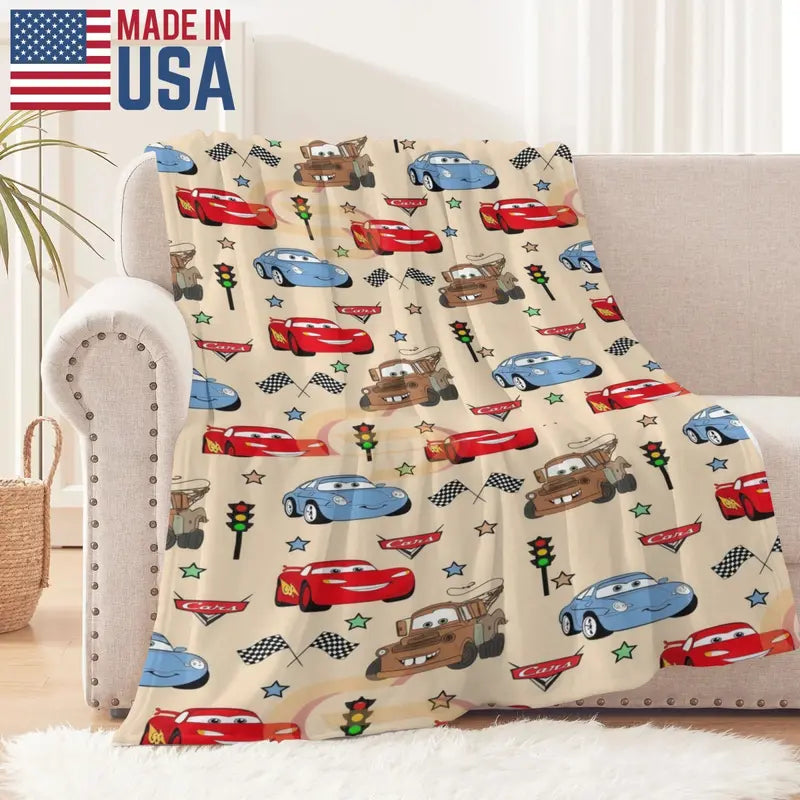 Disney Pixar Cars Lightning McQueen, Mater, Sally & Checkered Flag Christmas Present & Holiday Gift Fleece Throw Blanket