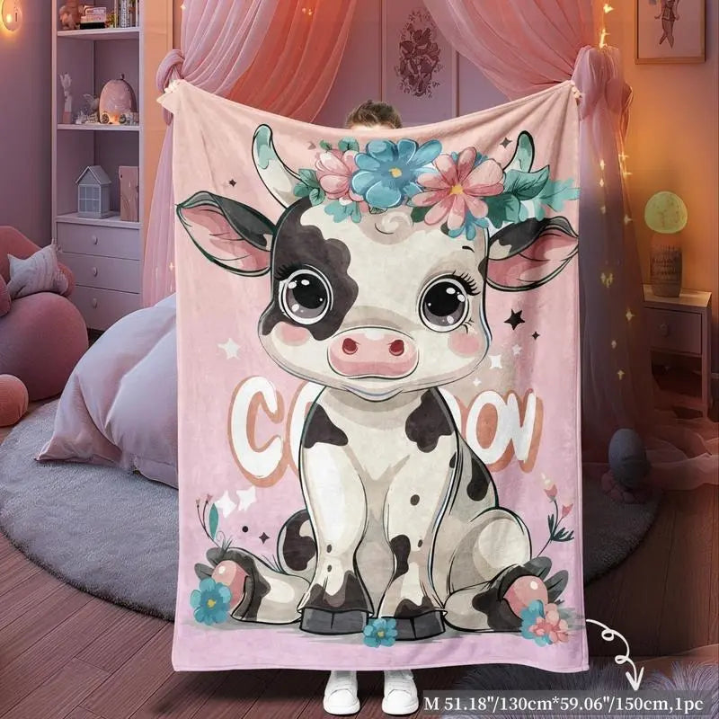 Soft Funny Throw Blanket Vivid Playful Cartoon Cow Print Cozy Flannel Blanket  Soft Funny Throw Blanket Cozy Lightweight Plush Portable Cover Blanket For Sofa,Warm Gift For Birthday,Christmas,Multiple Blankets