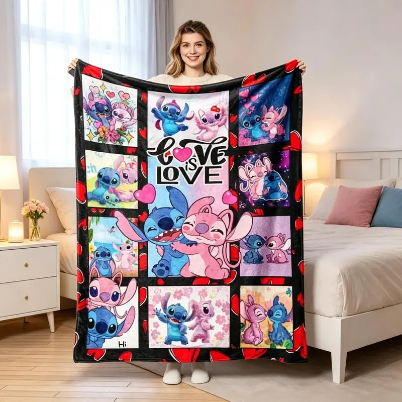 Disney Stitch Fleece Blend Throw Blanket - Anti-Fade Print, Plush Texture, Playful Comic Panels, Multi-Size for Home & Travel, Holiday Gifting