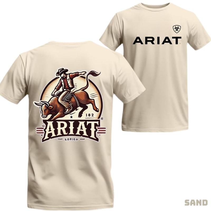 Ariat T-shirt - Western-style Bull Rider Design, Suitable For Both Men And Women Who Appreciate Cowboy Spirit And Strength