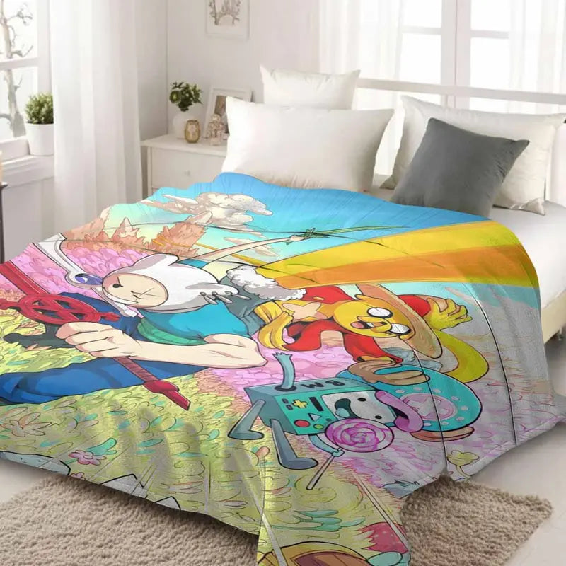 Flannel Throw Blanket - Adventure Fantasy Colorful Cartoon Print, Anti-Pilling Fiber-Dyed Color Fade-Safe Dye Fabric, Soft Warm Lightweight Durable Decorative Bedroom Blanket, 50*60inch (Medium Throw Size for Teen) 30–60in Size Fit for Sofa, Camping Gift