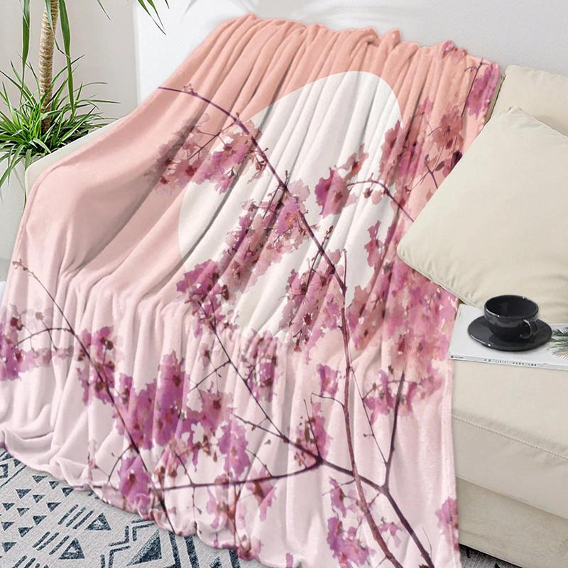 Cherry Blossom Pink Flower Flannel Throw Blanket Soft Cozy Blanket for Sofa Couch Bed Bedroom Decor Christmas Gift